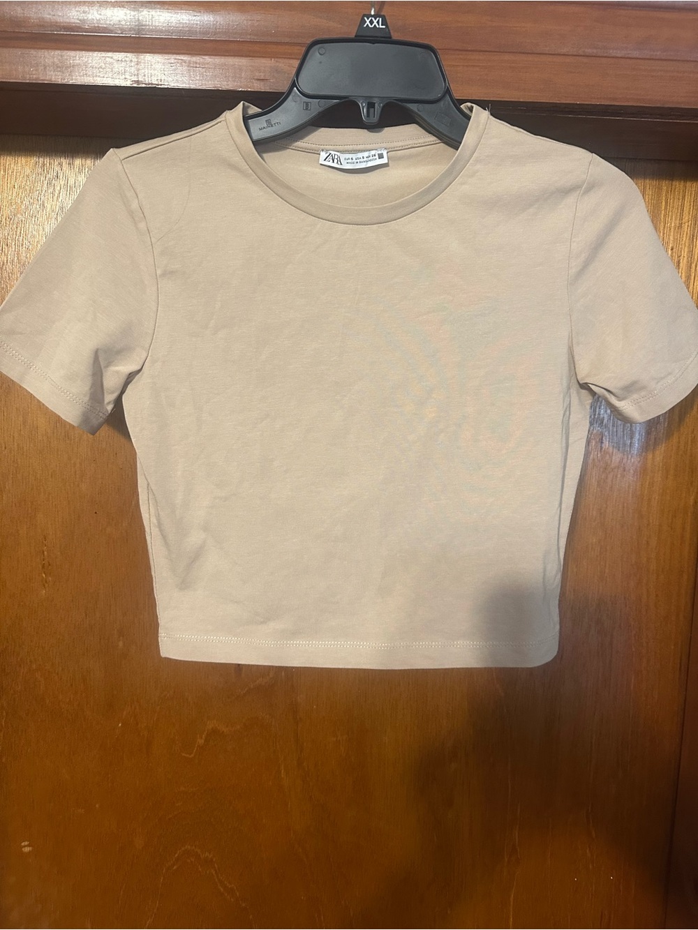 Zara Beige Short Sleeve Cropped Tee